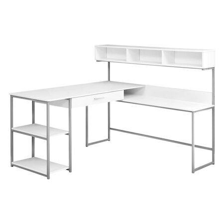 Monarch Specialties Computer Desk, Home Office, Corner, Storage Drawers, L Shape, Work, Laptop, Metal, White, Grey I 7162